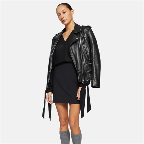 Dondup Biker Jacket W. Teddy, Black Nappa Leather